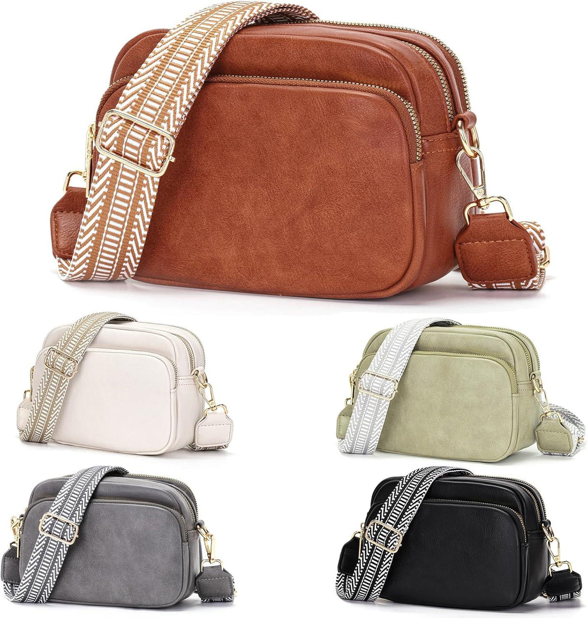Damen Umhängetasche Handtasche Handytasche Schultergurt Braun 4 Fächer