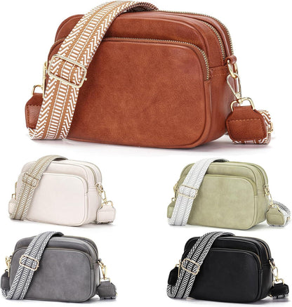 Damen Umhängetasche Handtasche Handytasche Schultergurt Braun 4 Fächer