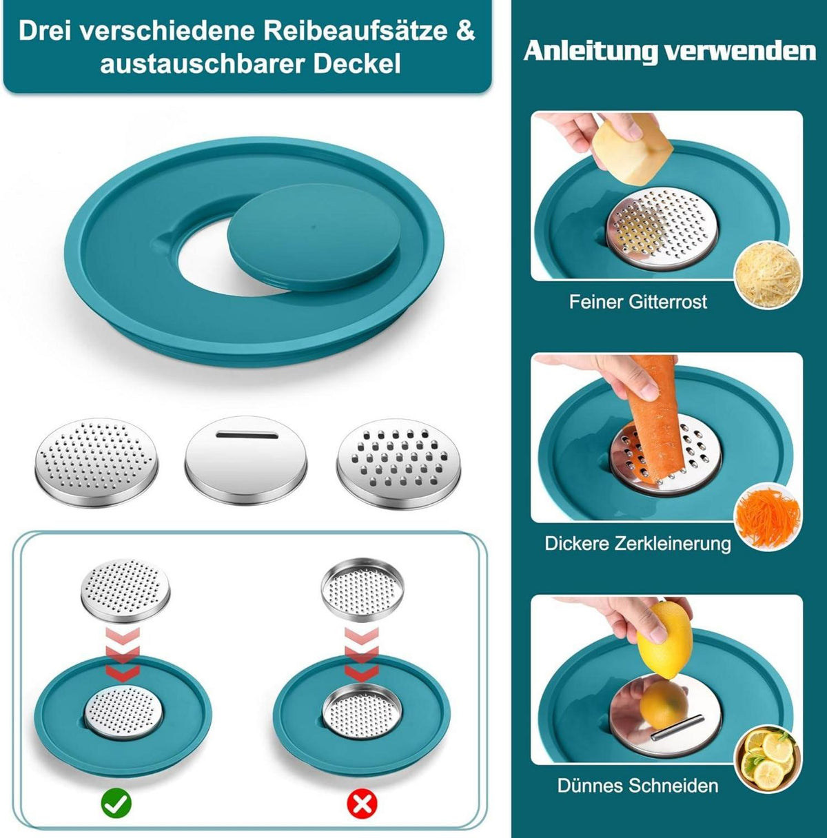 Homikit Edelstahl Rührschüssel Set mit 3 Reibenaufsätzen, Luftdichtem Deckel, 5-teilig