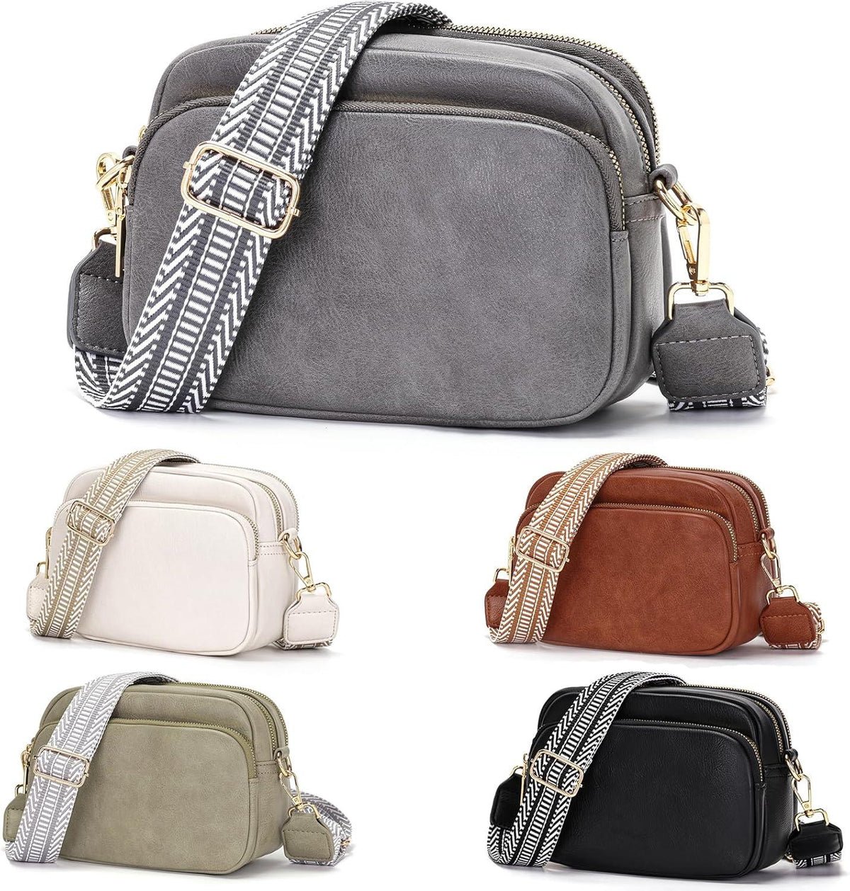 Damen Umhängetasche Handtasche Crossbody Bag Grau 4 Fächer