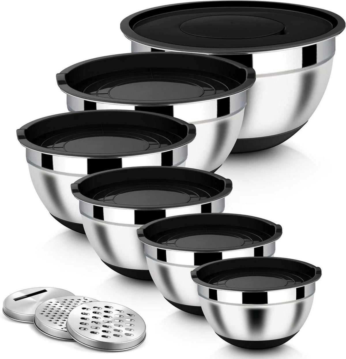 Edelstahl Rührschüssel Set 6-tlg Schwarz Salatschüssel mit