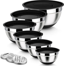 Edelstahl Rührschüssel Set 6-tlg Schwarz Salatschüssel mit