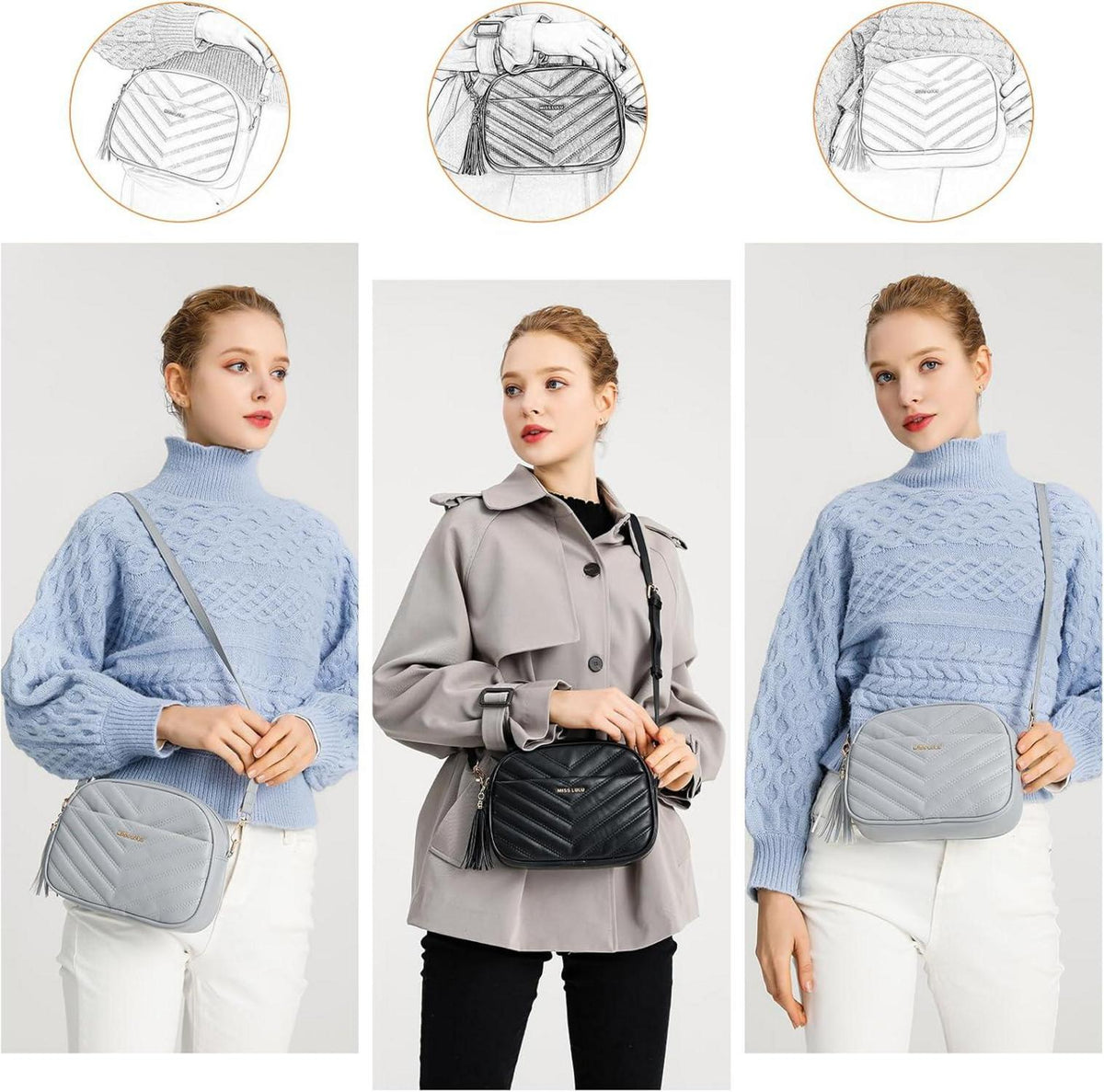 Miss Lulu Umhängetasche Damen Klein PU Leder Crossbody Bag