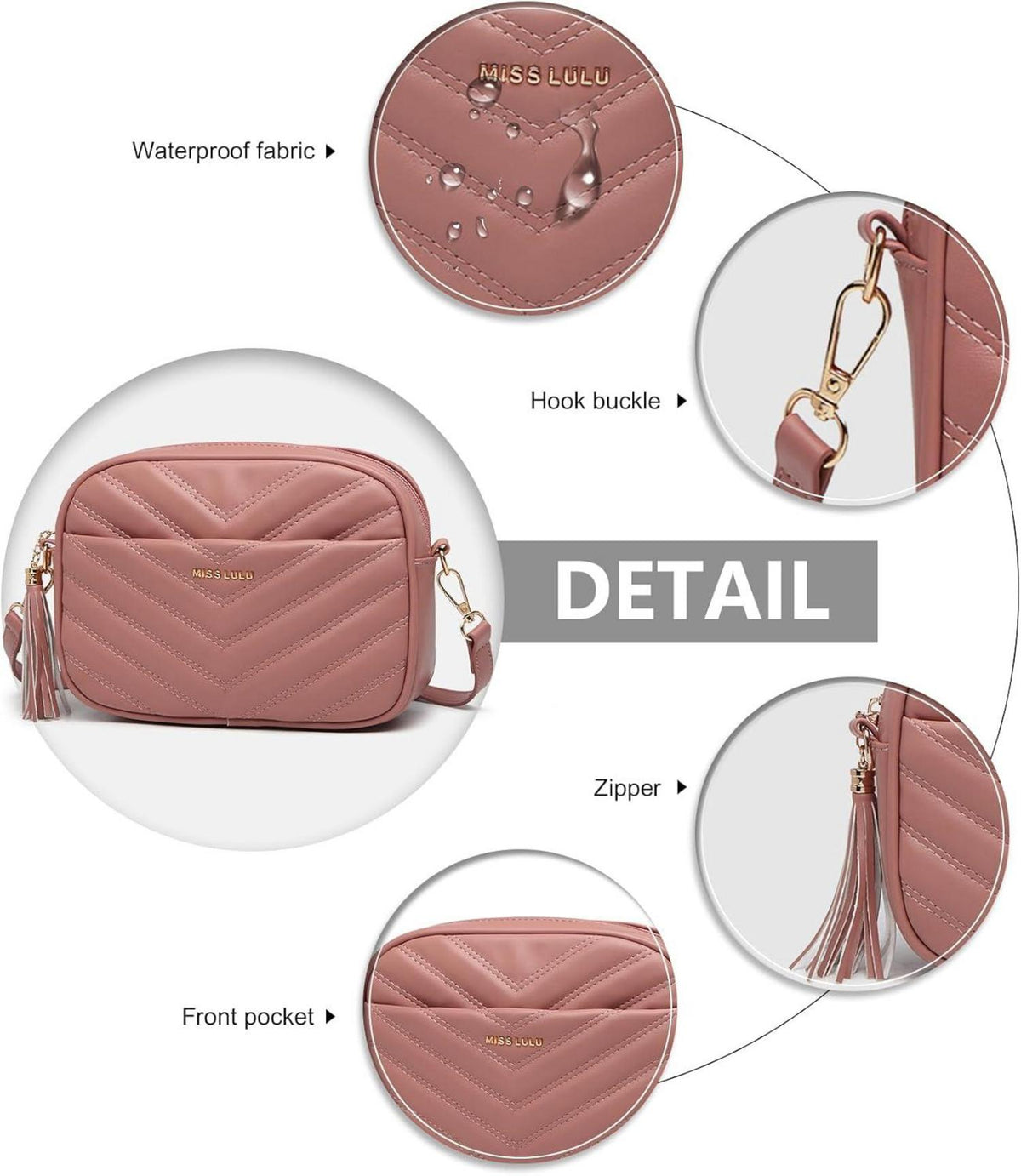 Stilvolle Umhängetasche Damen PU Leder Crossbody Bag V-Fugen-Muster