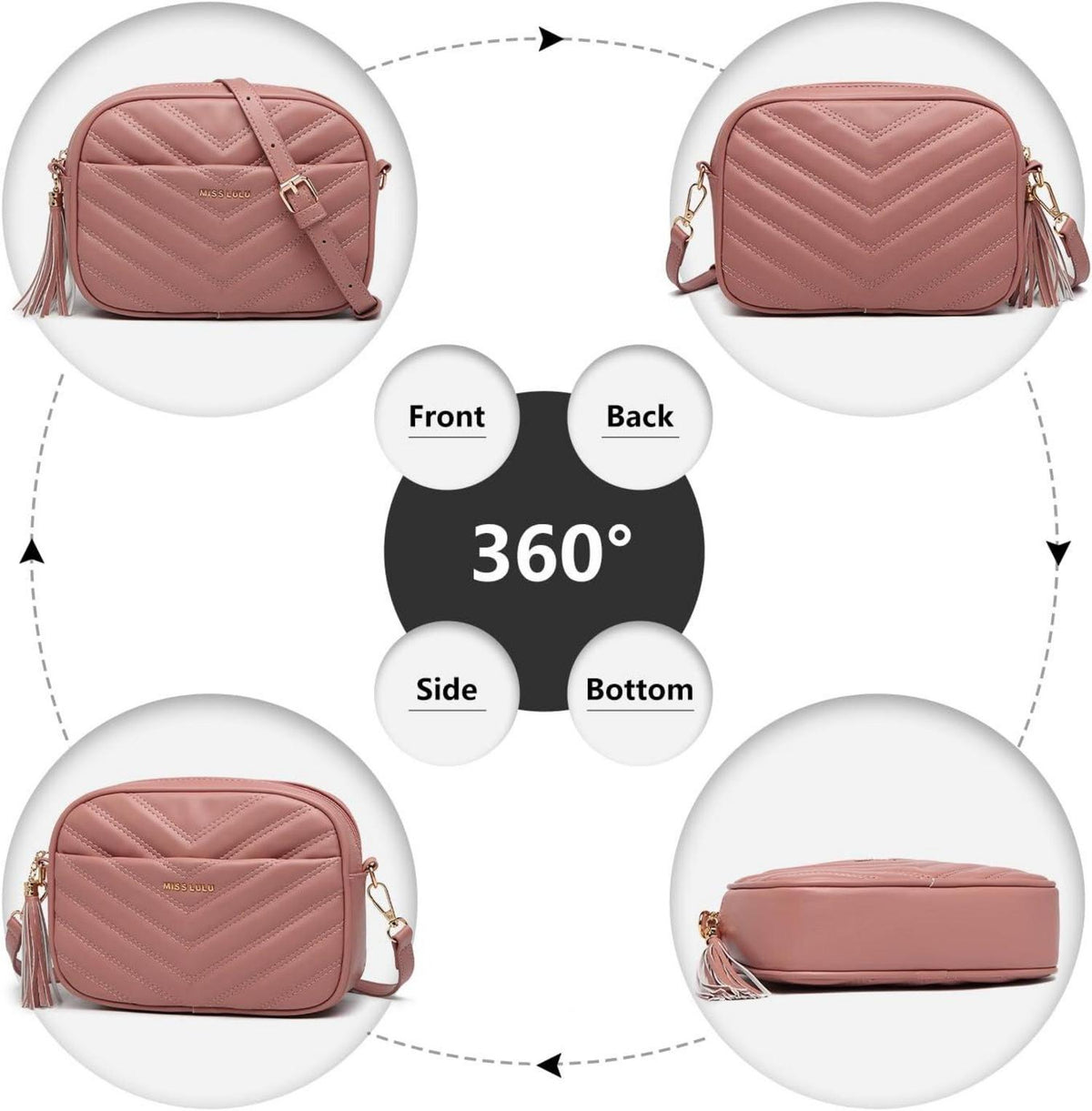 Miss Lulu Damen Umhängetasche aus PU Leder mit verstellbarem Gurt, Crossbody Schultertasche