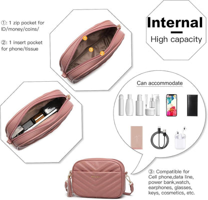 Kleine Damen Umhängetasche PU Leder Crossbody Bag mit 4 Fächern