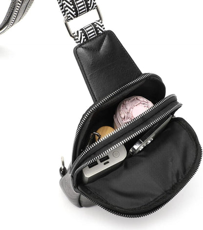 Damen Bauchtasche Crossbody Bag klein PU Leder Schwarz