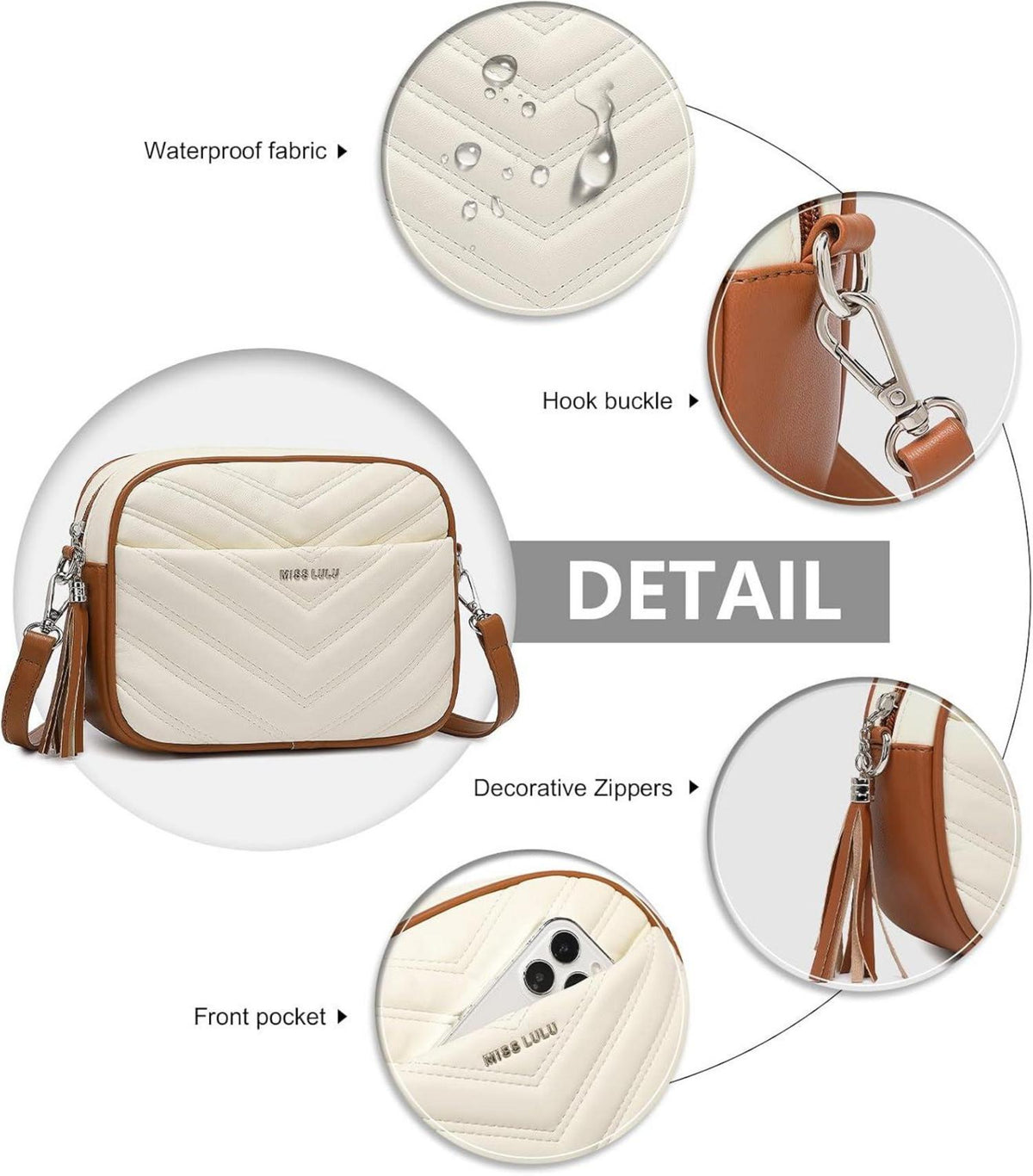 Umhängetasche Damen Klein PU Leder Crossbody Bag V-Fugen-Muster