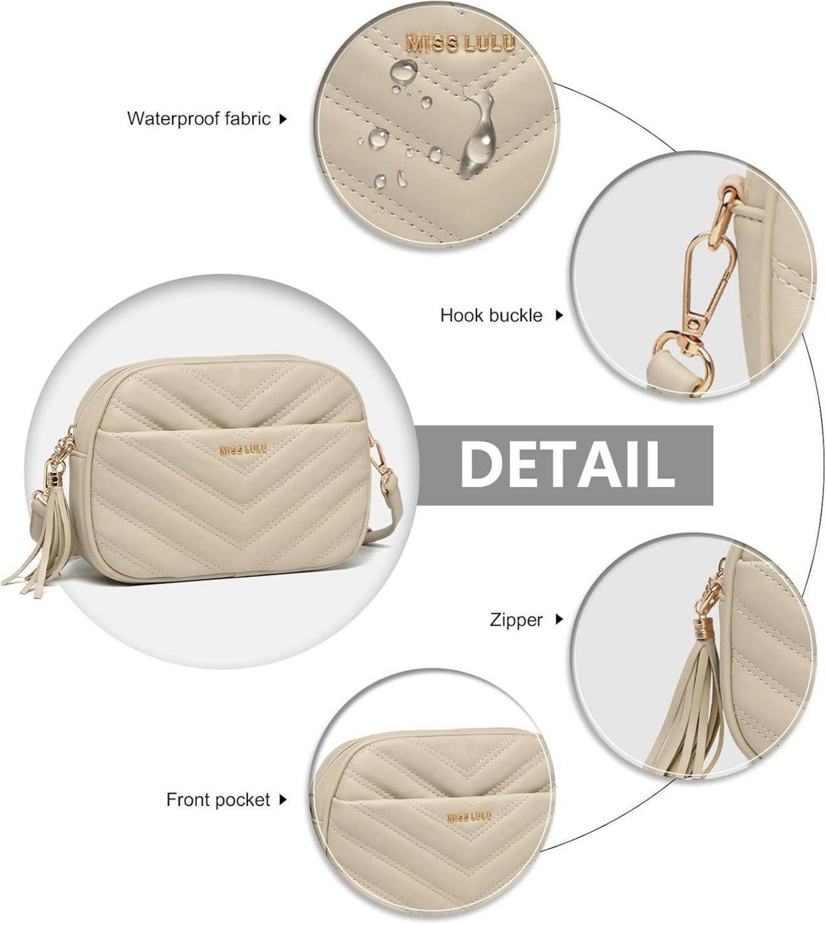 Umhängetasche Damen PU Leder Crossbody Bag Verstellbarer Gurt & 4