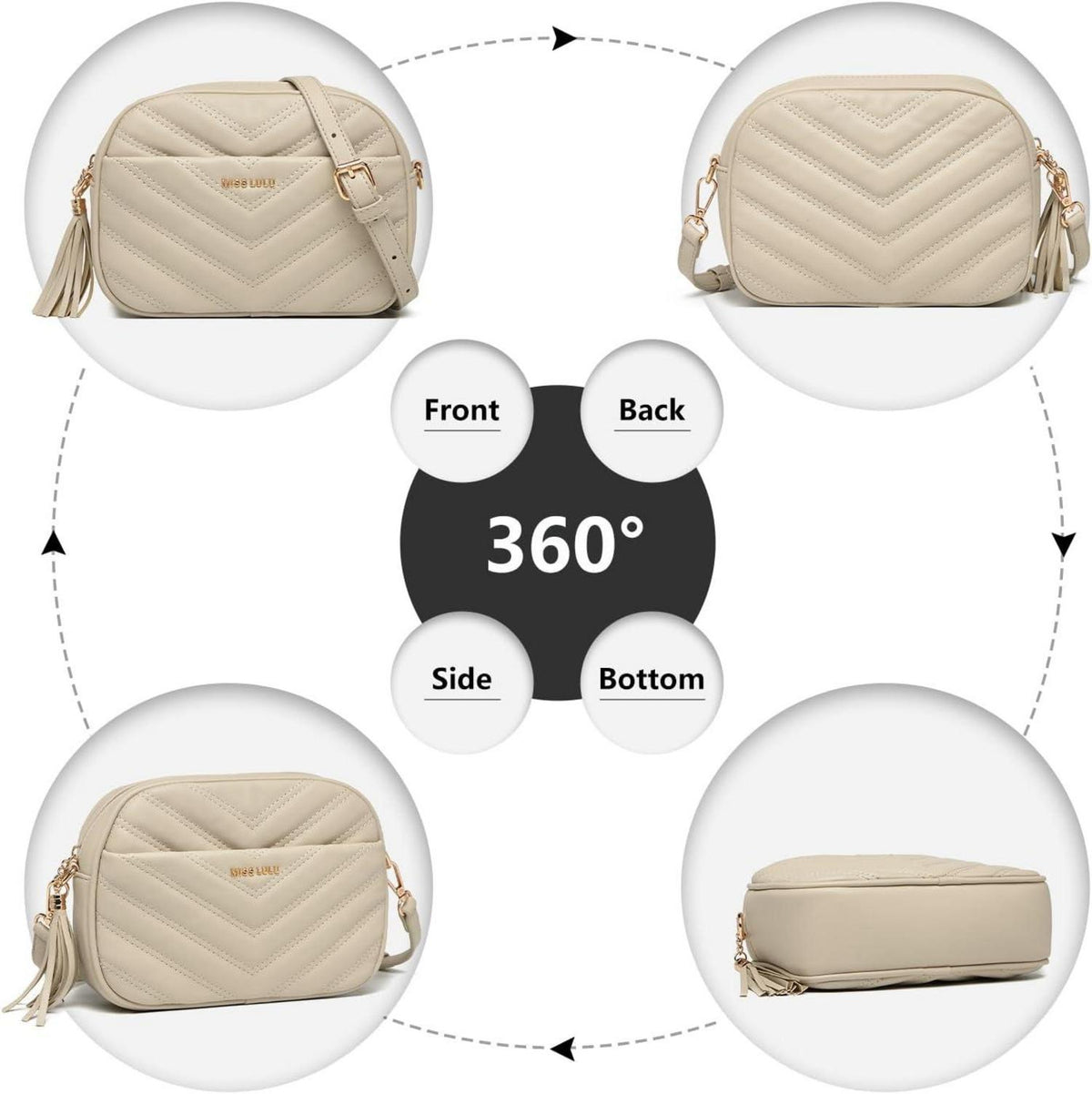 Miss Lulu Umhängetasche Damen Klein PU Leder Crossbody Bag Verstellbarer Gurt 4 Fächer