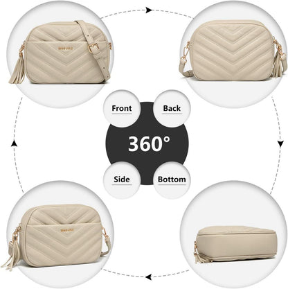 Miss Lulu Umhängetasche Damen Klein PU Leder Crossbody Bag Verstellbarer Gurt 4 Fächer