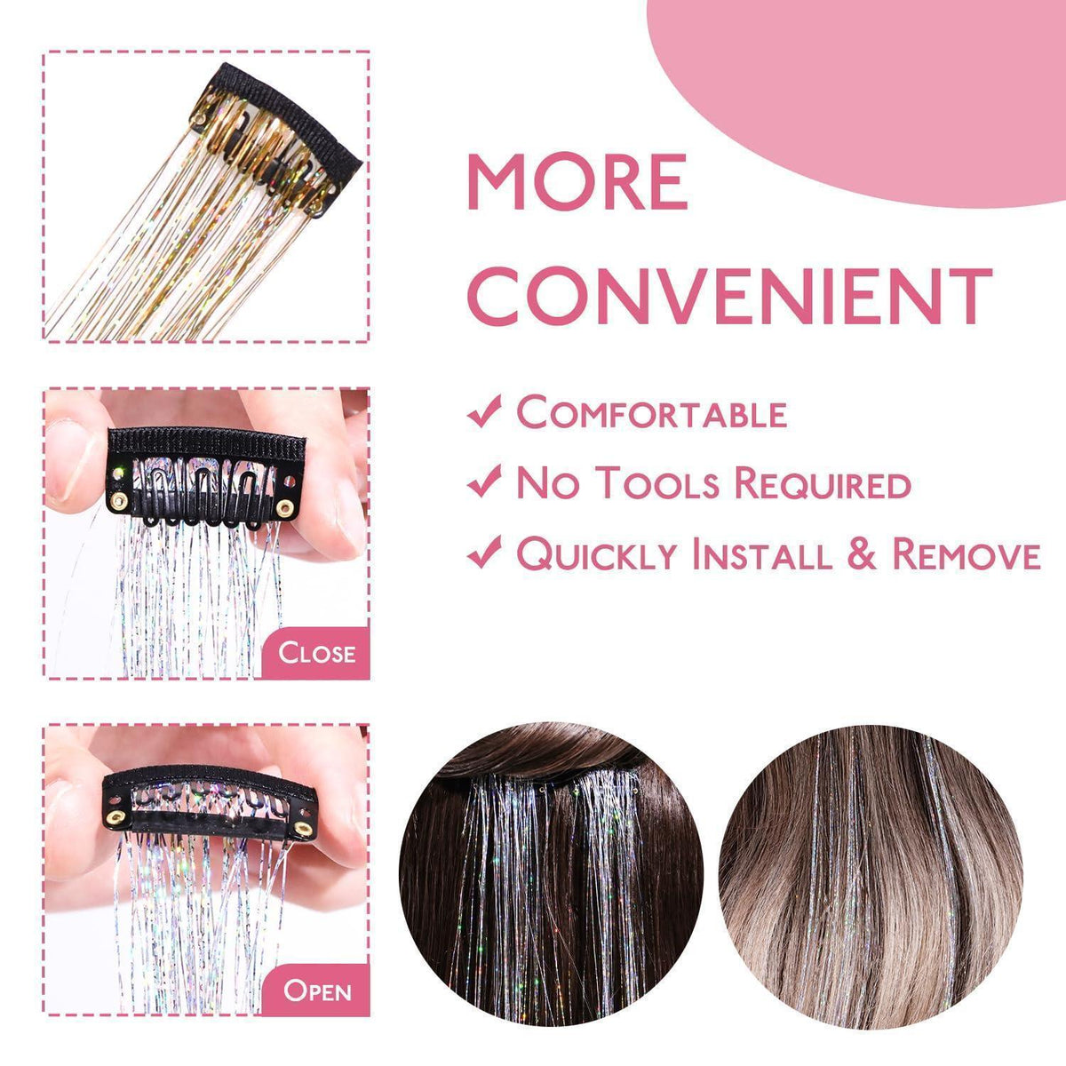 Glitzer Haarsträhnen Clip-In Gold 60cm – Festival & Party Haar