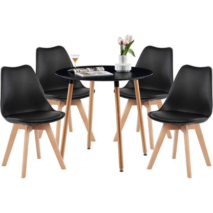 Esszimmergruppe für 4 Personen – Runder Schwarz-Weiß Tisch + 4 Stühle