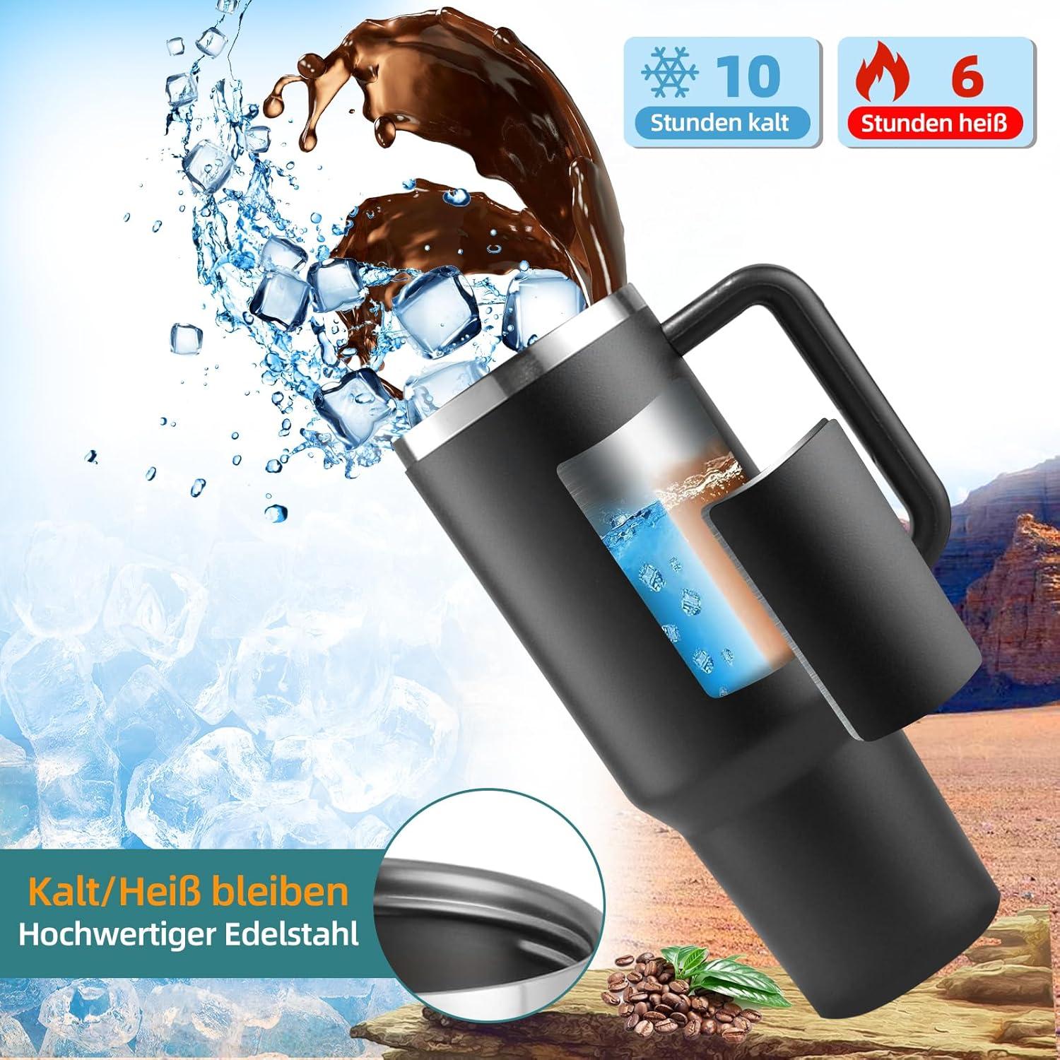 40oz Thermobecher mit Strohhalm, Henkel, 1200ml Kaffeebecher