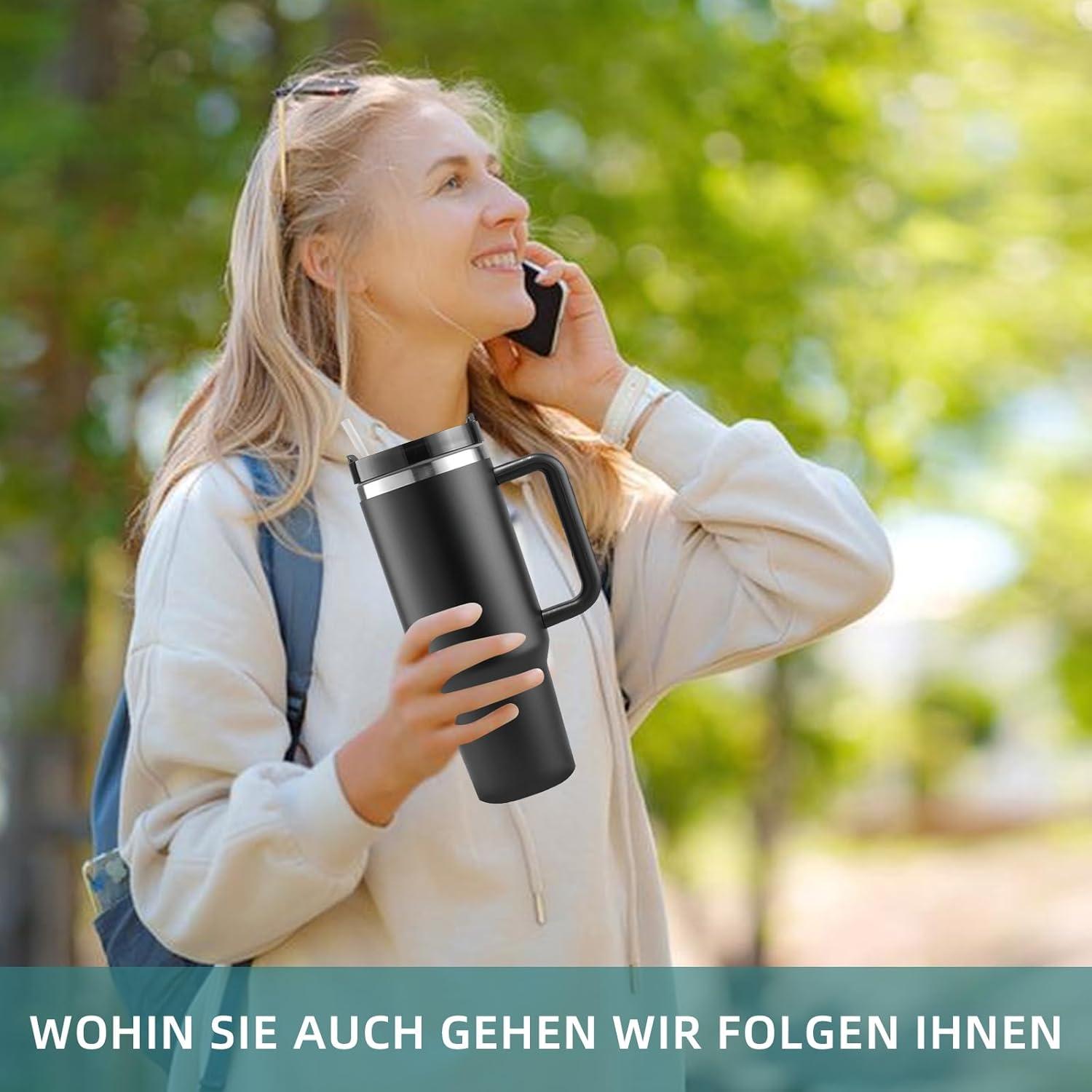 Thermobecher 40oz mit Strohhalm und Henkel, Doppelwandiger Vakuum