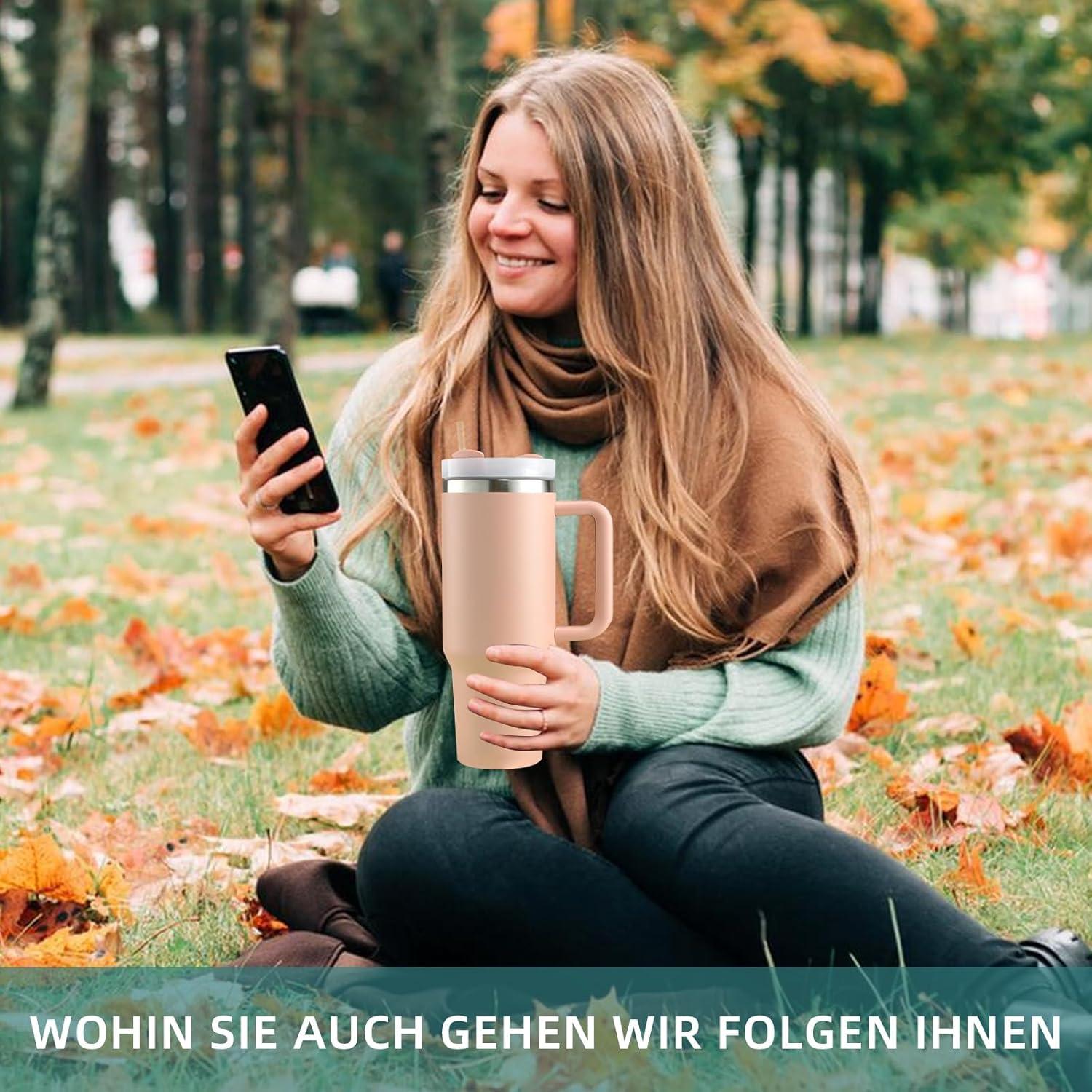 Thermobecher 40oz mit Strohhalm und Henkel, Edelstahl Vakuum