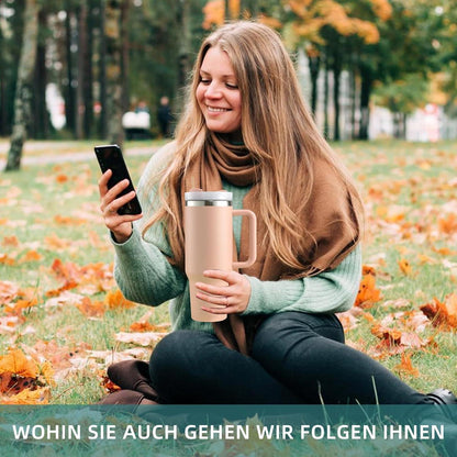 Thermobecher 40oz mit Strohhalm und Henkel, Edelstahl Vakuum