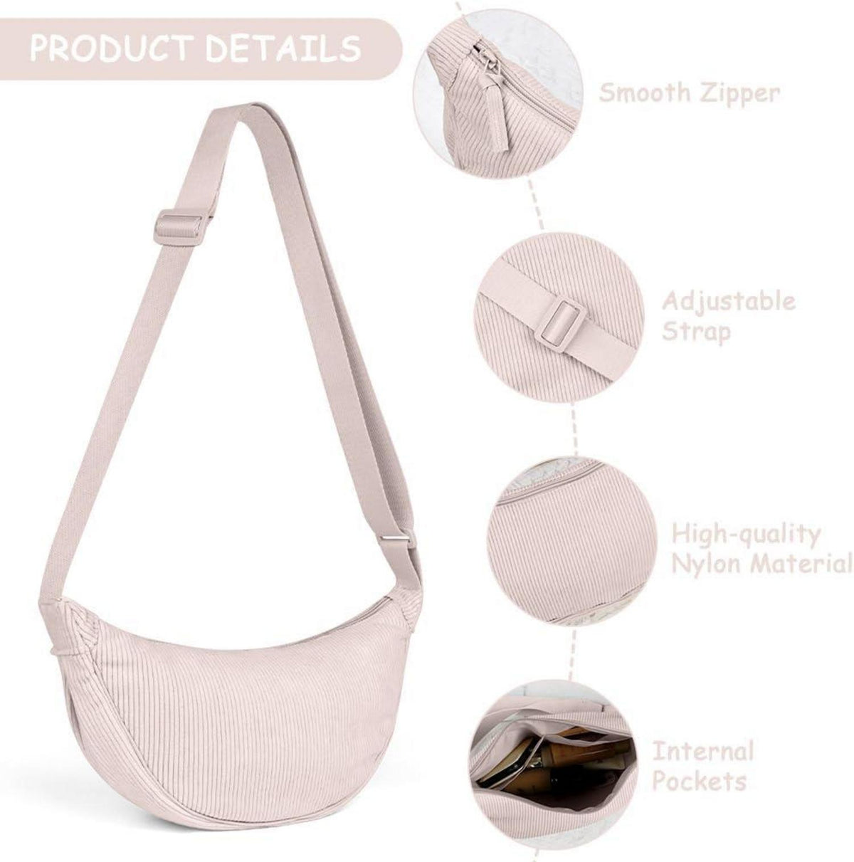 Aucuu Damen Halbmond Crossbody Schultertasche Verstellbarer Gurt Reisen