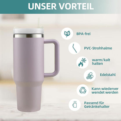 Thermobecher 40oz mit Strohhalm und Henkel 1200ml - Lila