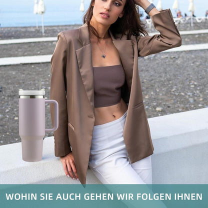 40oz Thermobecher mit Strohhalm und Henkel, 1200ml Vakuum Isolierbecher - Lila