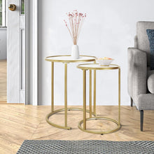 Goldene Beistelltisch-Sets mit Runden Glasplatten, 2er Set