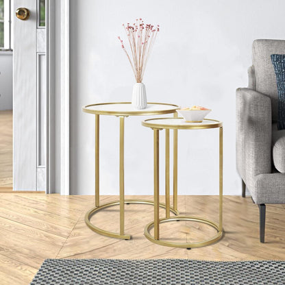 Goldene Beistelltisch-Sets mit Runden Glasplatten, 2er Set