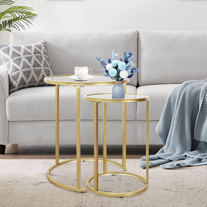 Gold Beistelltisch-Set Rund 2 Moderne Sofatische Metallbein Glas Couchtisch Kaufland
