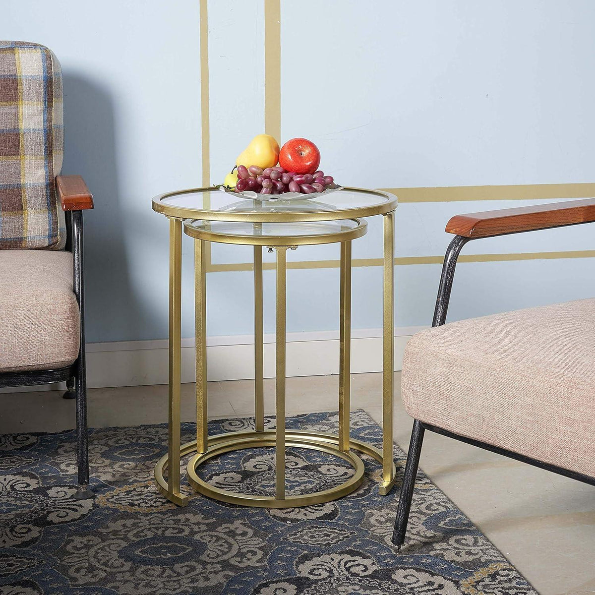 Gold Beistelltisch-Set Modernes Rundes Glas Metall 2er-Set