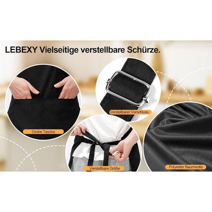 Kochschürze Baumwolle Schwarz mit zwei Taschen, verstellbar