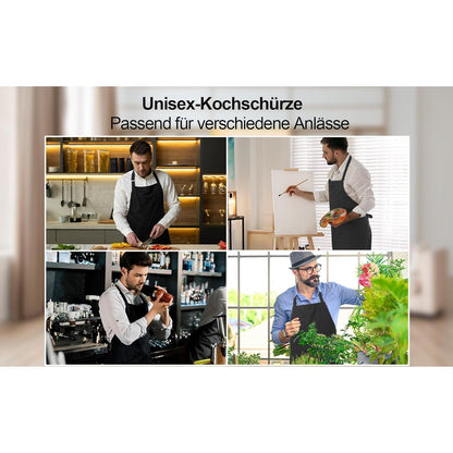 Kochschürze Baumwolle Schwarz mit zwei Taschen, verstellbar