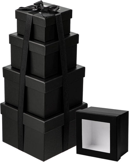 4er Set Quadratische Geschenkbox mit Sichtfenster und Deckel