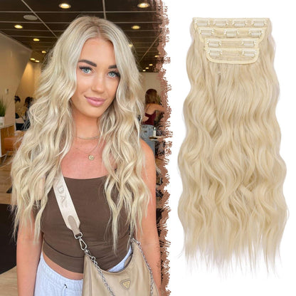 50cm Volle Kopf Haarverlängerung Platinblond Wavy Clip-in