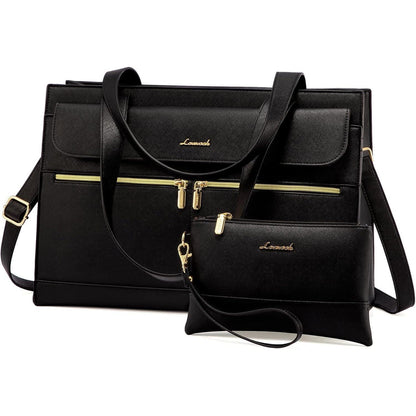 Laptoptasche Damen 15,6 Zoll Shopper Tasche Schwarz mit Clutch
