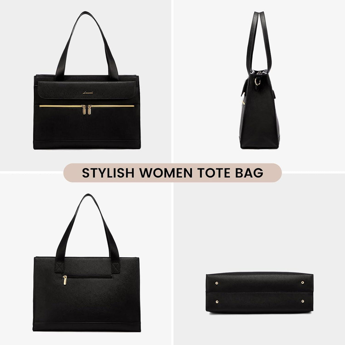 Laptoptasche Damen 15,6 Zoll Shopper Tasche Schwarz mit Clutch