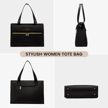 Laptoptasche Damen 15,6 Zoll Shopper Tasche Schwarz mit Clutch