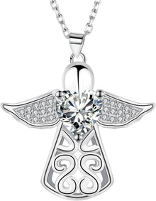 925 Sterling Silber Herz Schutzengel Halskette für Frauen