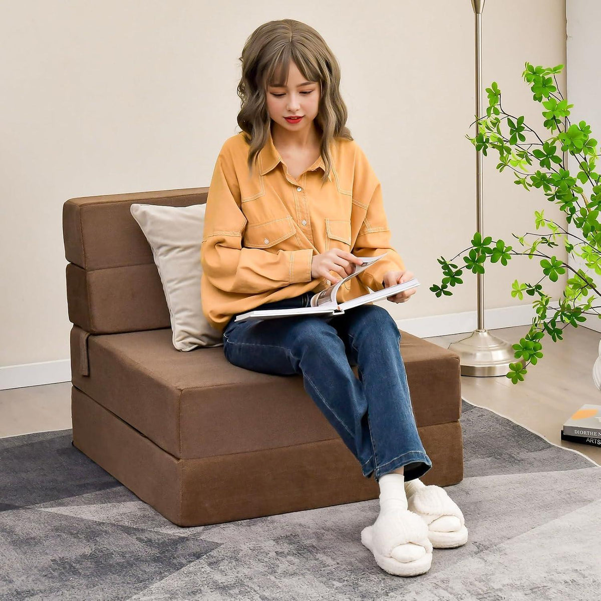 Bodensofa mit Schlaffunktion – 3in1 Klappsofa Braun
