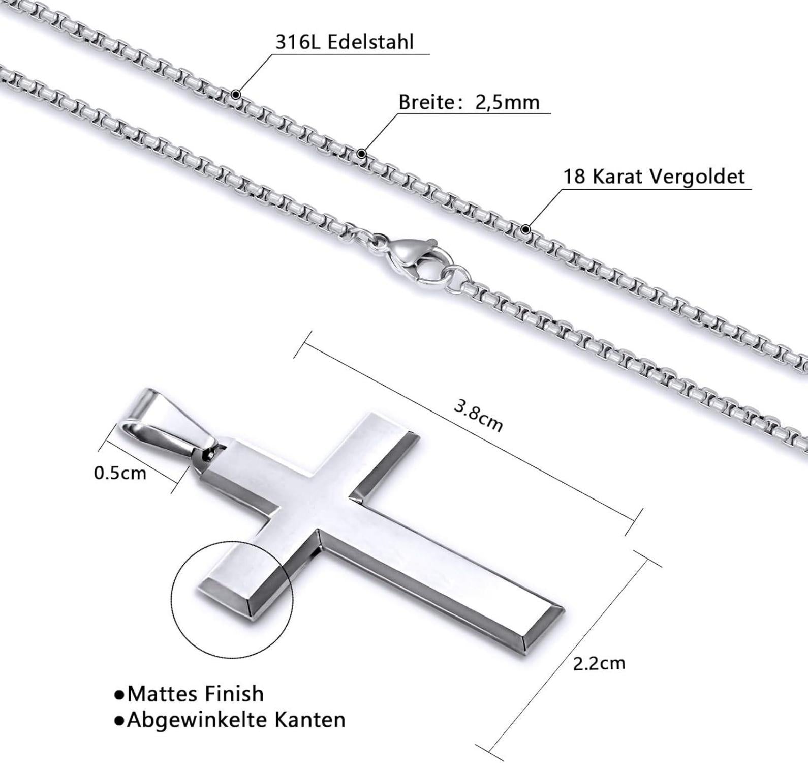 VEXXS Kreuz Kette Herren 18 Karat Gold/Silber Vergoldet