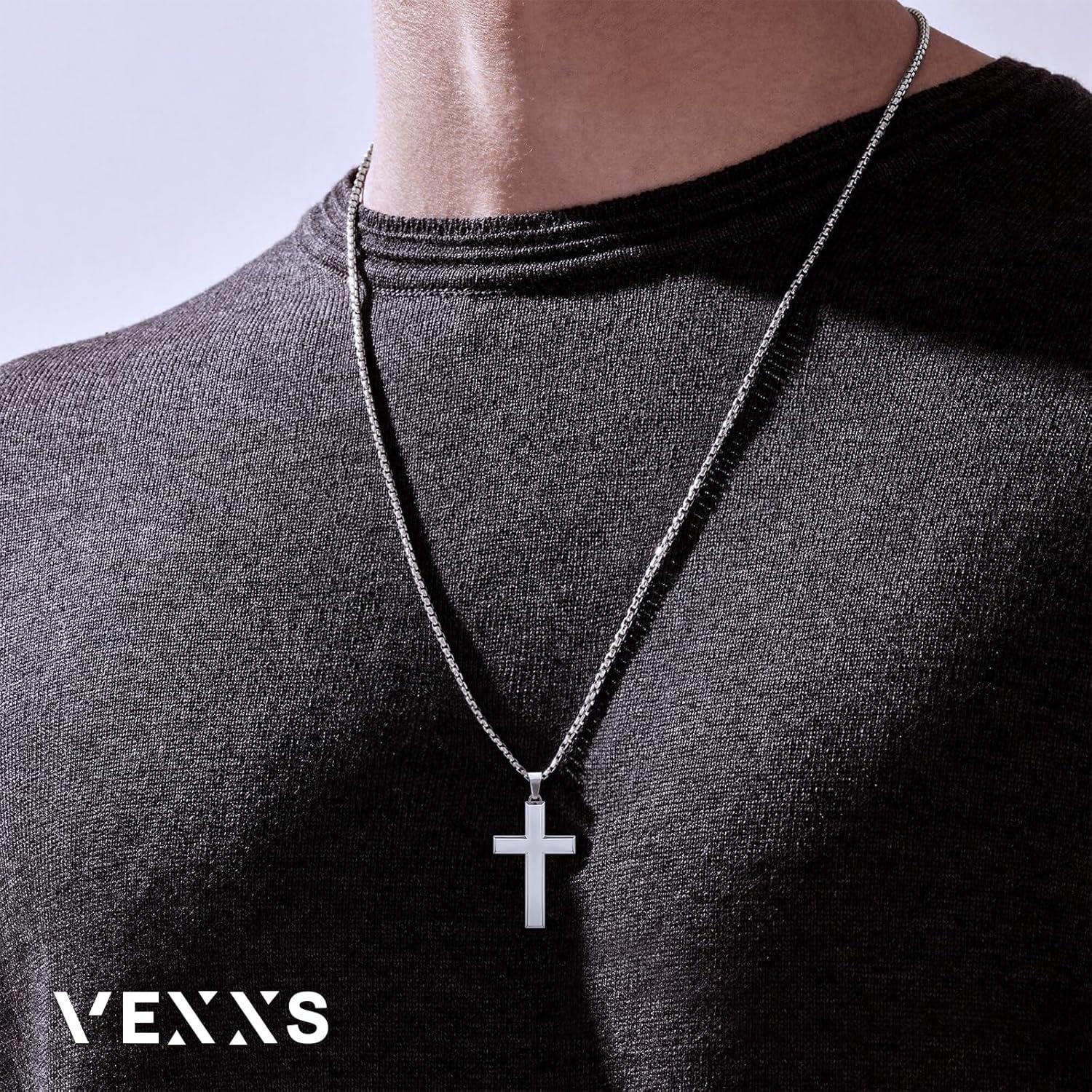 Kreuz Kette Herren Gold 18 Karat Vergoldet Edelstahl halskette mit Kreuz Anhänger,Goldkette Männer Jungen 56.0 Zentimeter