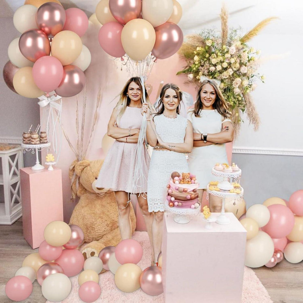 Luftballons Beige Altrosa 60er Set Retro Aprikose Rosa Metallic für