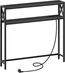 2-stöckiger Konsolentisch mit Steckdosen und USB, Schwarz