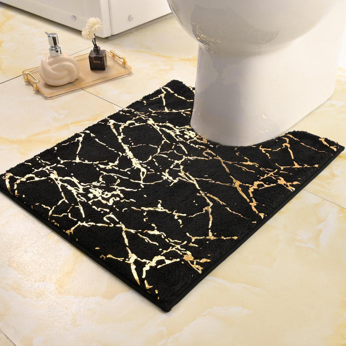 Badematte rutschfest Schwarz Gold Mikrofaser 50x50 cm