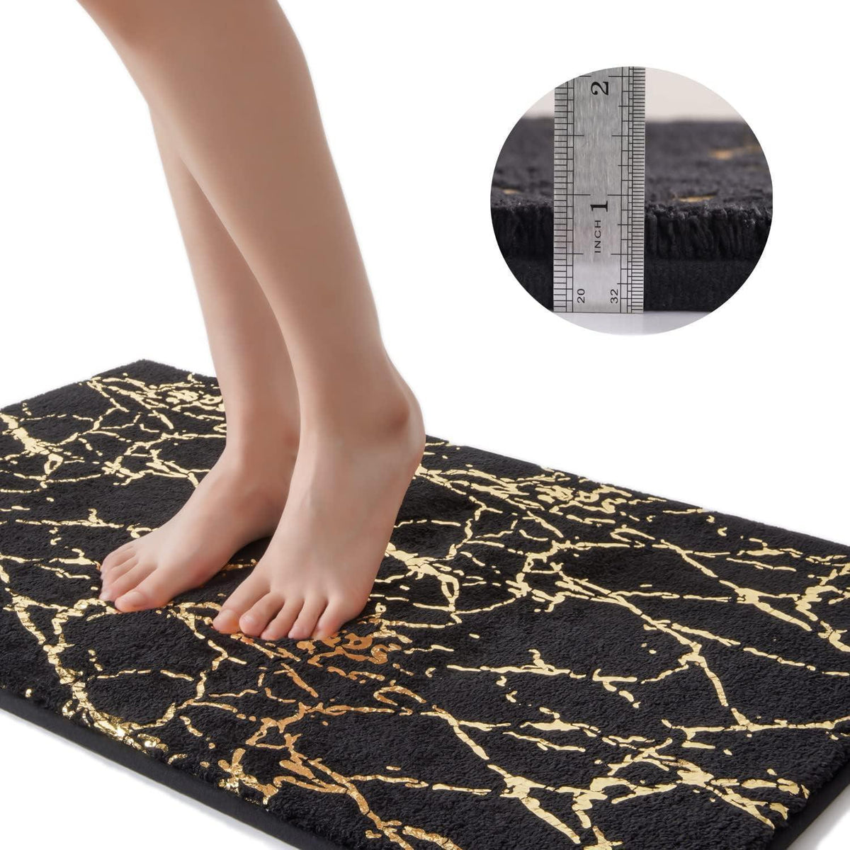 Badematte rutschfest Schwarz Gold Mikrofaser 50x50 cm