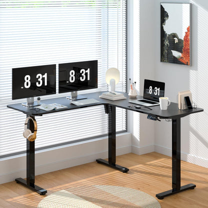 Höhenverstellbarer L-Form Schreibtisch Elektrisch Schwarz 129x50cm