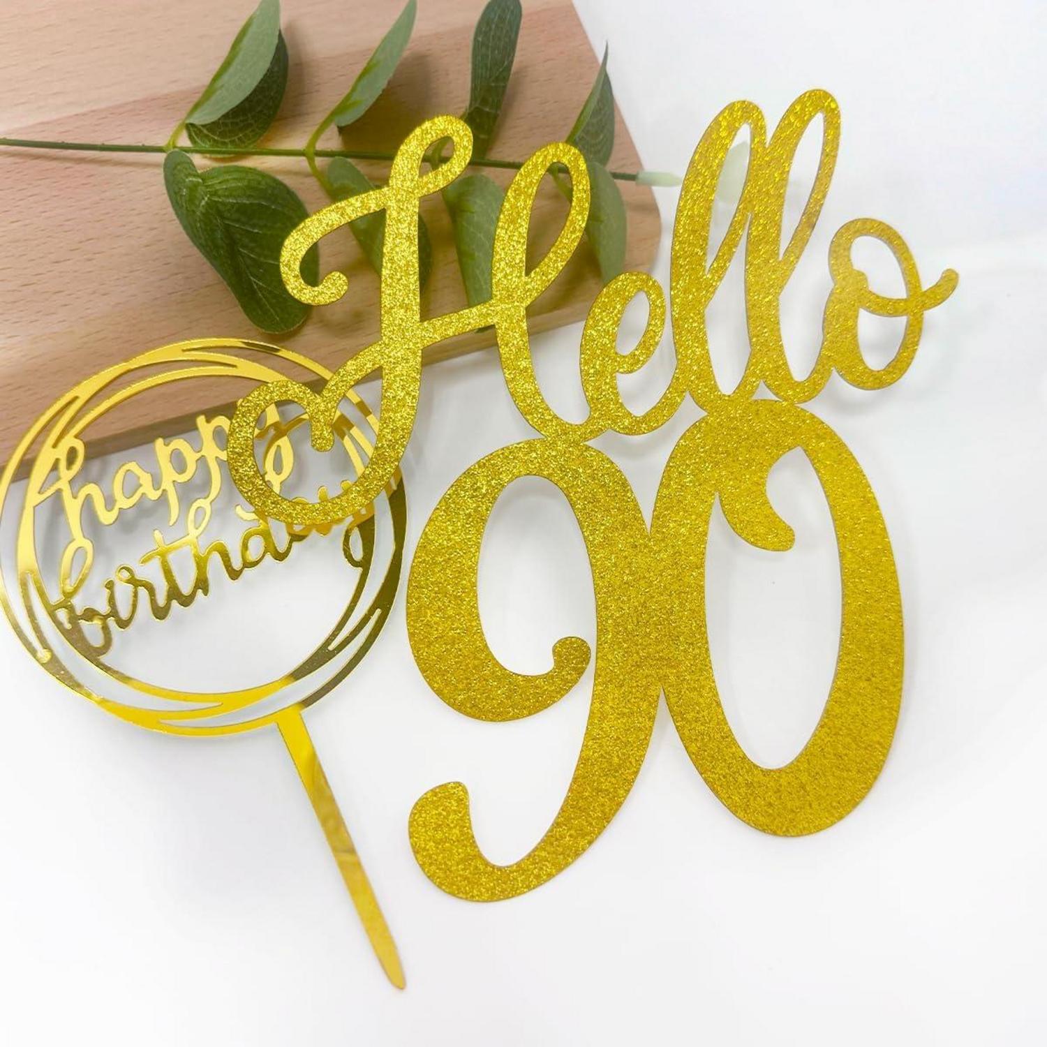 90 Geburtstag Tortendeko Set Glitzer Gold Cake Topper 20-teilig