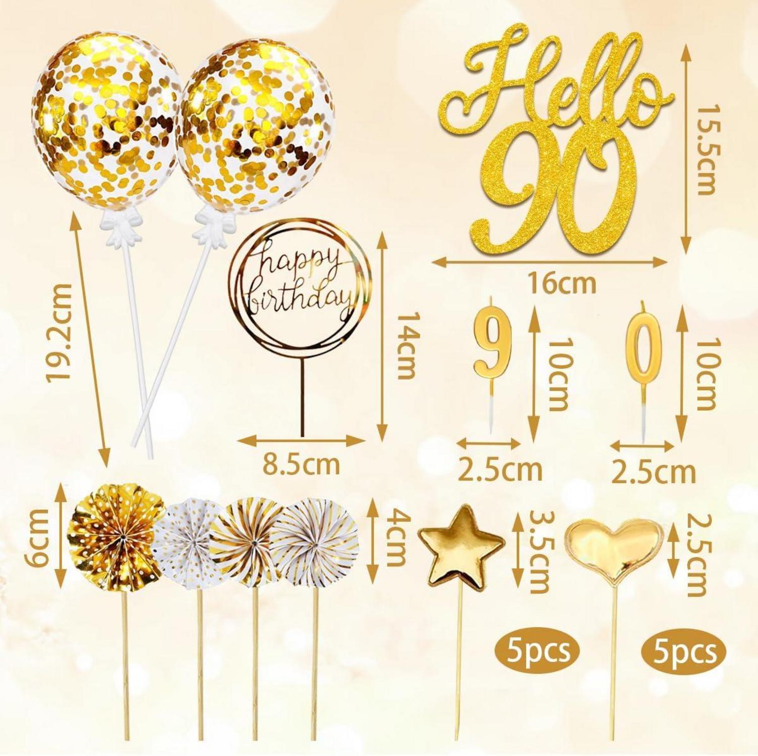 20 Stück 90. Geburtstag Tortendeko Happy Birthday Cake Topper Gold Glitzer