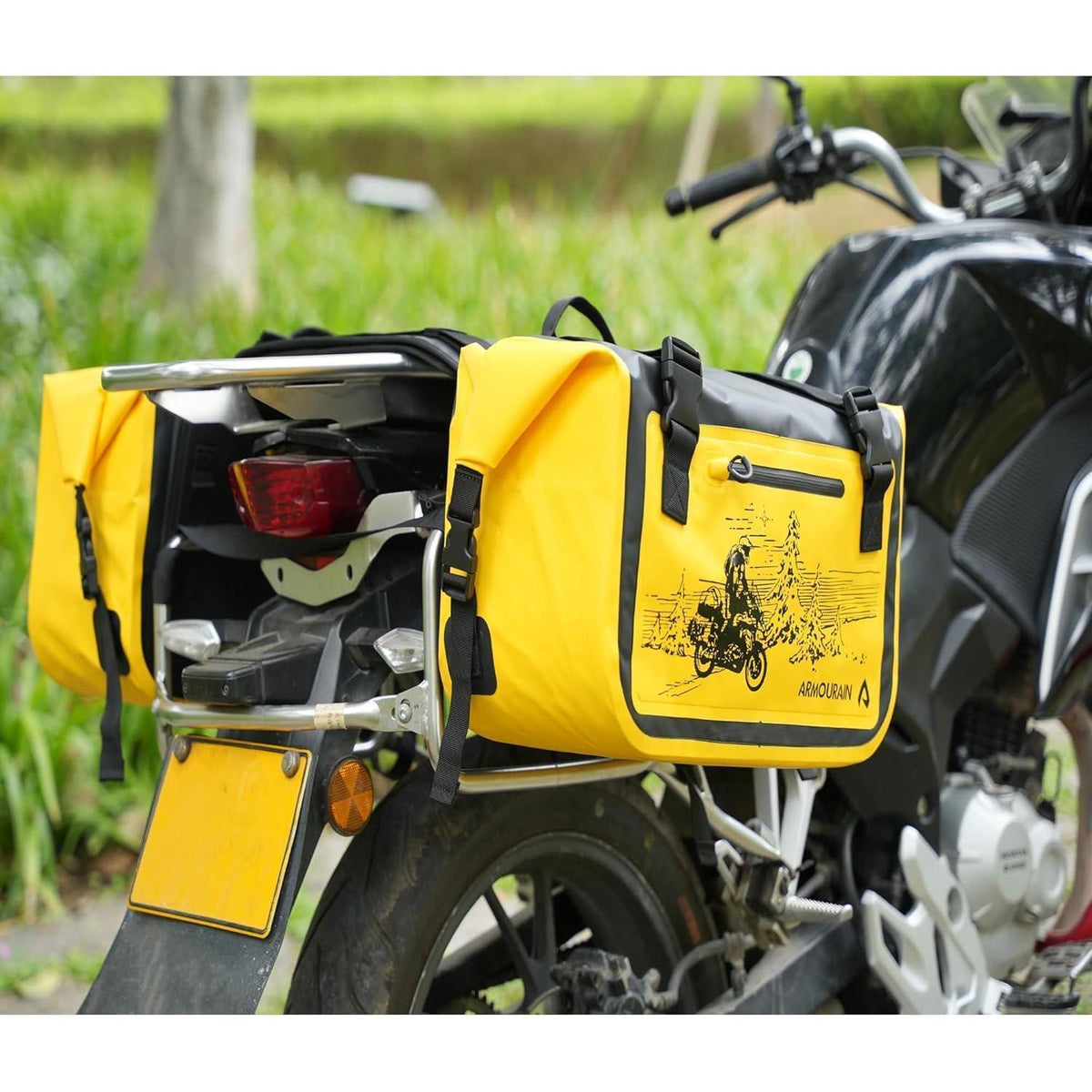 Motorrad Seitentasche 50L Wasserdicht Gelb mit Abnehmbarer Platte