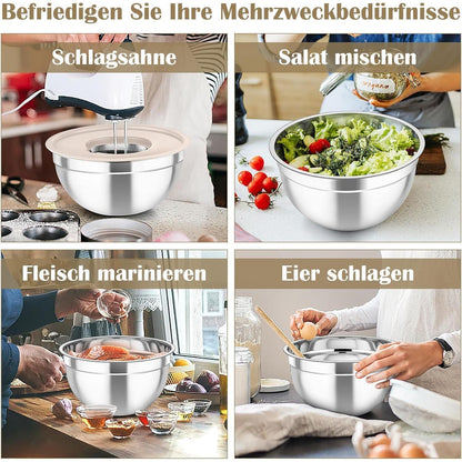 Edelstahl Rührschüssel Set mit Deckel & Reibeaufsätzen