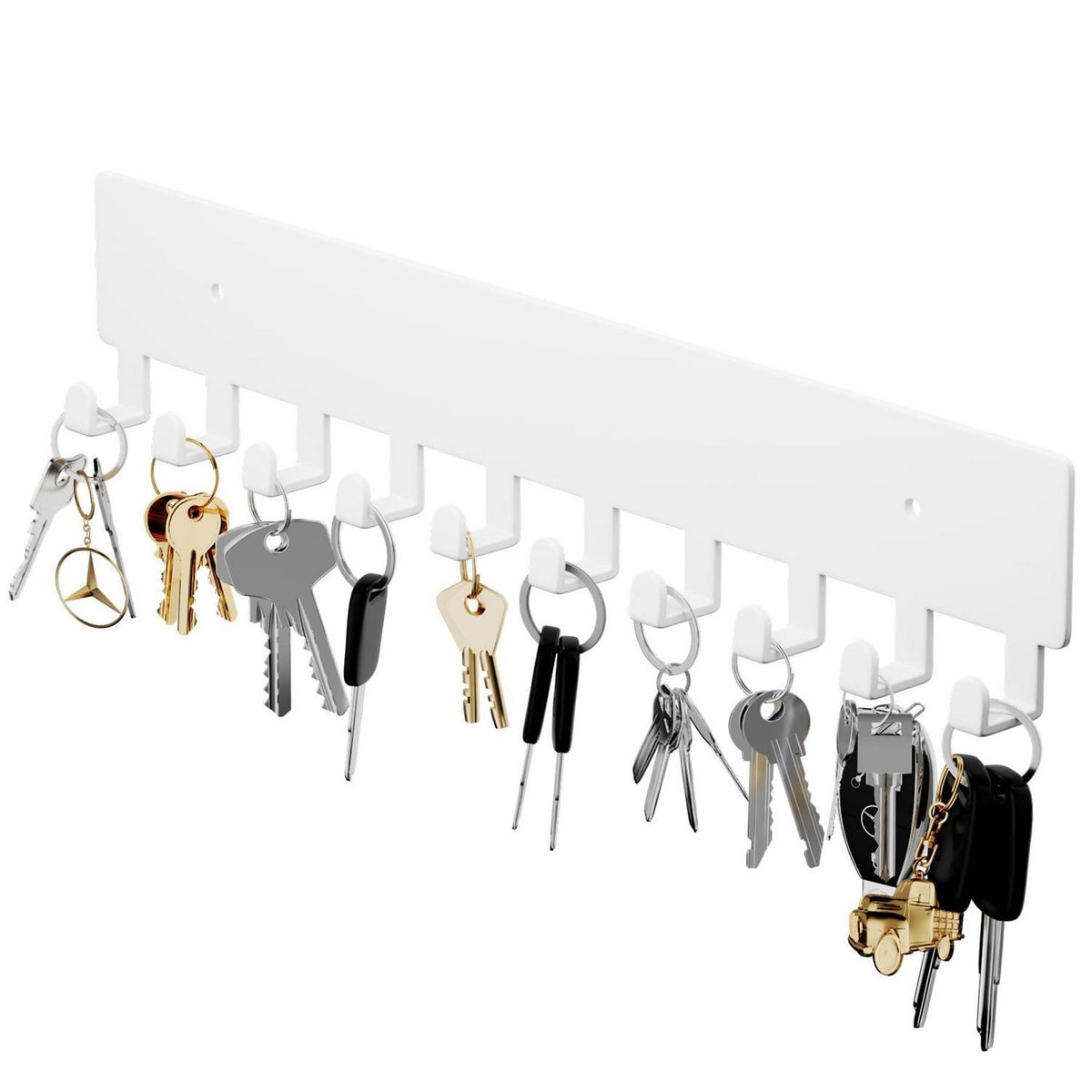 Wand-Schlüsselhalter mit 10 Haken – Weiß, für Flur & Küche