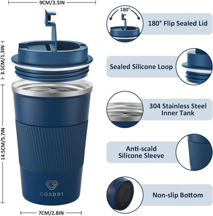 CS COSDDI Thermobecher Edelstahl Isolierbecher 510ml Reisebecher mit Deckel Navyblue